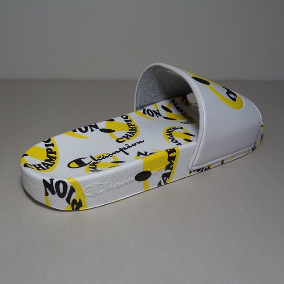 Champion Size 12 M IPO SMILE White Yellow Slide Sandals New Men\'s Shoes